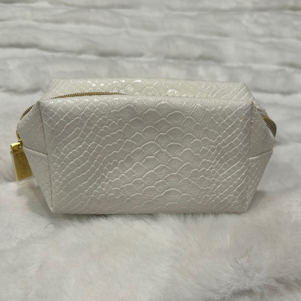 Valmont Elegant White Leather Textured Women's Cosmetics Bag